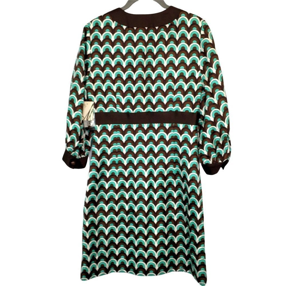 Milly New York Dress Size 4 Seafoam Green Brown White Print Silk Faille Womens - Picture 2 of 12